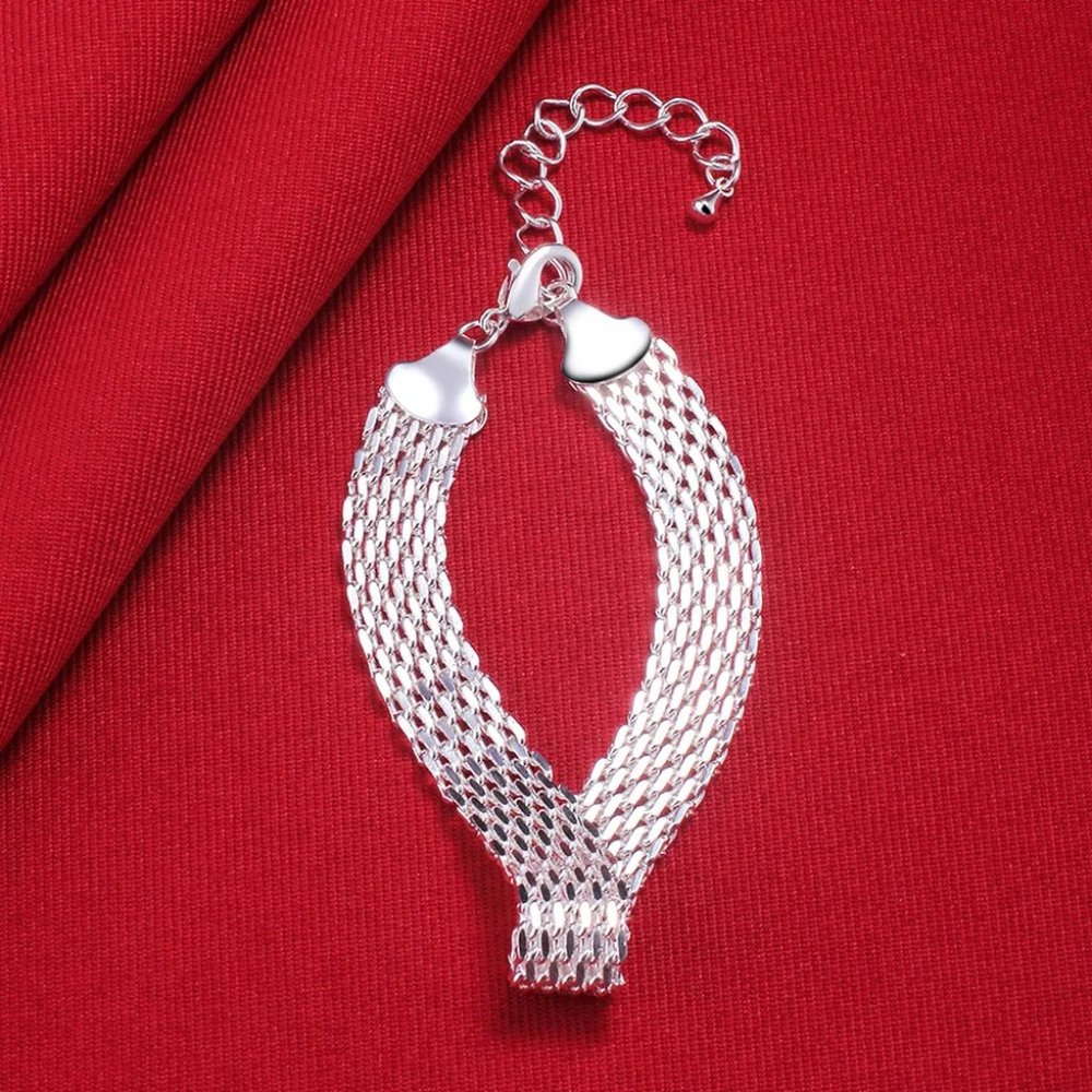 Beautiful 2 Pc. Necklace and Bracelet Set Mesh / Net - 925 Sterling Silver - Picture 11 of 13
